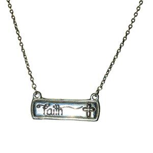 Faith Necklace Adjustable Chain Silver Tone Pendant Cross "Faith" Engraving
